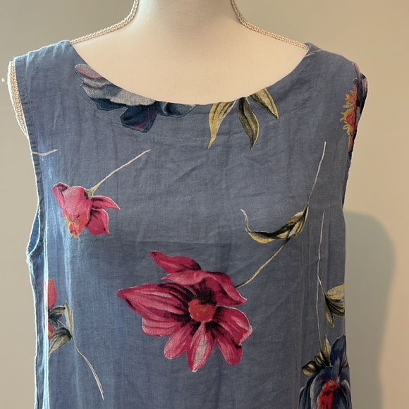 100%‎ Linen Floral Midi dress size M 8 10 Made In Italy Beach CottageCore cruise - Picture 3 of 16